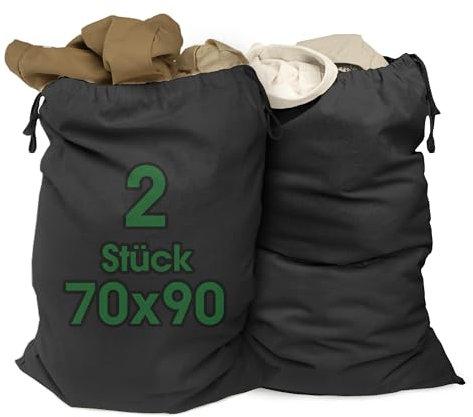 ELES VIDA® - Sac à linge XXL Noir 70x90cm 100% coton - Sac Heavy Duty XL extra grand - durable, avec cordon, collecteur de linge, boîte à linge, sac à vêtements