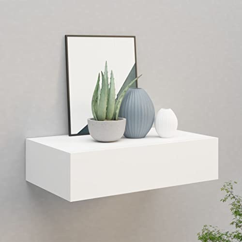 Hovothy Schweberegal Mit Schublade Weiß Wandkonsole Mit Schublade 40 cm Wandregale MDF, Metall Hängeregal 40x23,5x10 cm