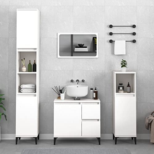 Myheimly Badschrank Schrank für Badezimmer, Badezimmerschrank mit viel Stauraum, Waschbeckenunterschrank Badezimmer Schrank Metallfüße Weiß 65x33x60 cm Holzwerkstoff