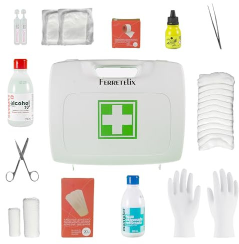 FERRETELIX® Botiquín Maletín Homologado 27 x 22 x 8 cm – Primeros Auxilios con Dotación Completa – Portátil, Compacto, Fabricado en España