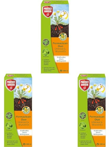 PROTECT GARDEN Permaclean Duo Unkraut & Wurzel Ex, Unkrautvernichter mit Zweifachwirkung gegen Unkräuter und Ungräser, 1000 ml Konzentrat (Packung mit 3)