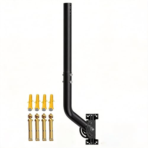 Support universel réglable pour antenne TV, mât en fer peint (3,5 x 71cm) - Montage mural, Gronde ou toit, Bracket Pivot résistant avec matériel inclus, noir