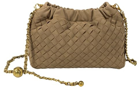 Joryin Gewebte Damen Crossbody Tasche & Abendbörse, Trendy Dumpling Clutch & Hobo Cloud Schultertasche Trendy Dumpling Clutch, Gewebtes Wildleder, hellbraun