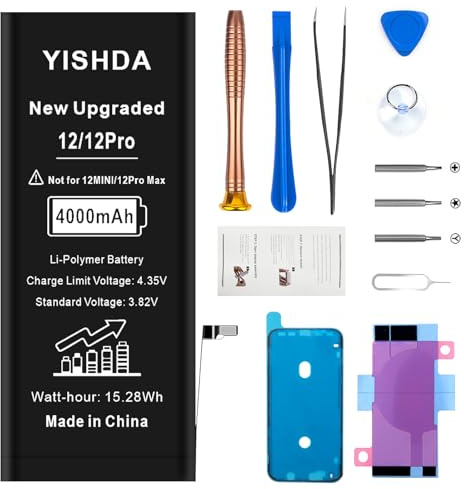 YISHDA Batterie de rechange 4000 mAh pour iPhone 12/12pro 6,1 Ultra haute capacité pour iPhone 12 A2172 A2402 A2403 A2404 avec kit d'outils de réparation professionnel et instructions (français non