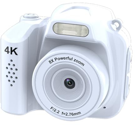 Tosuny Camera retrò 4K ， Mini Fotocamera Digitale con Foto a 64 MP e Video 4K, Schermo HD da 1,54 '' e Luce a LED, 19 Filtri Vintage - Design del Portachiavi per Studenti Viaggi e (WHITE)
