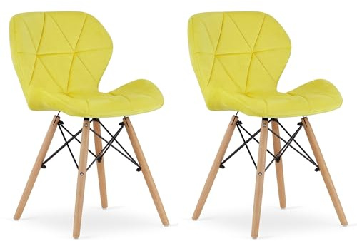 Komodee AMATRICE gelber Samt-Polstersessel mit Holzbeinen, für Wohnzimmer, Büro, Esszimmer, 2 Stück, Maße 74x48x53 cm, Belastbarkeit 110 kg
