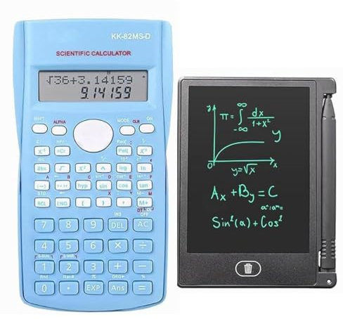 KK-82MS-B/KK-82MS-D Calculatrice Scientifique Portable avec écran LCD de 4,4 Pouces et Bloc-Notes effaçable, Bloc-Notes de calculateur Portable Professionnel pour Le Bureau et l'école (Bleu)