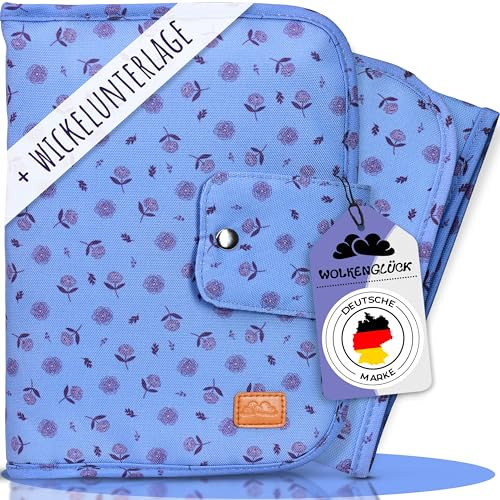 WOLKENGLÜCK® Windeltasche für unterwegs [für bis zu 7 Windeln] - kompakte Windeltasche mit Wickelunterlage und Platz für Windeln, Feuchttücher, Creme & Co. (Blau)