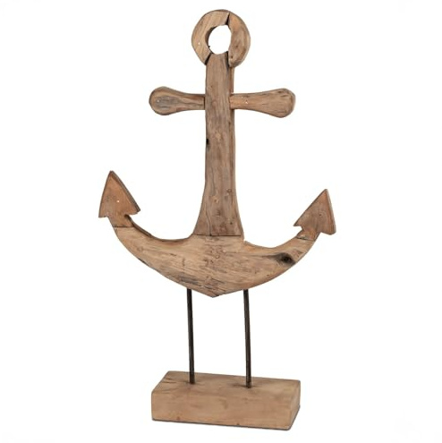 formano Teakholz Deko Objekt Anker Skulptur aus massivem Teak Holz 57 x 33 cm Maritime Holzdekoration für Wohnzimmer & Sideboard - handgefertigt, zeitlos & stilvoll