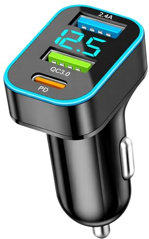 12v USB Adapter Auto, 3-Port USB Auto C LadegeräT, 30w+Qc3.0+2.4a USB ZigarettenanzüNder Adapter Mit Led Voltmeter SchnellladegeräT Adapter Kompatibel Mit Tablet Und Allen Smartphones