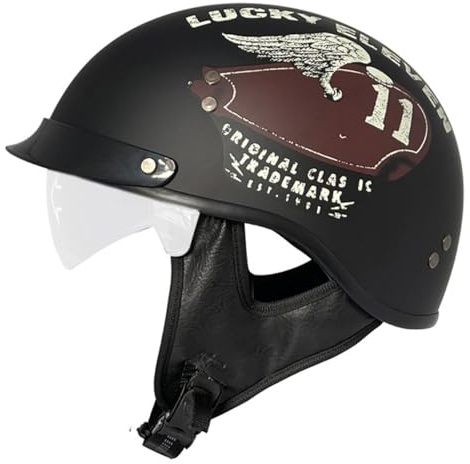 Casque De Moto Jet Moto Casques Bols Vintage DOTECE Homologué Casque Mobylette avec Dégagement Rapide Rétro Demi Casques Moto Vélo Scooter pour Adultes Homme Et Femme 10,XXL:63-64CM