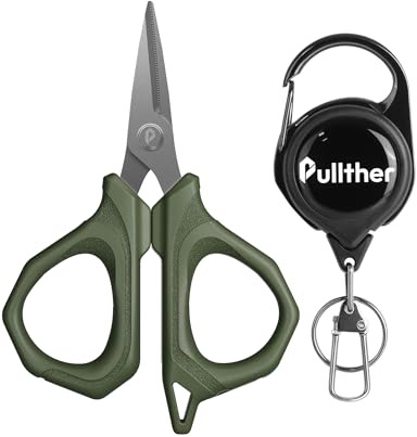pullther Angelschere für Geflochtene Schnur, Angelschnurschere aus Edelstahl,Angelschnur Schneider, Angel Schere mit Teleskopschnalle, Angelzubehör für Salzwasser und Süßwasser