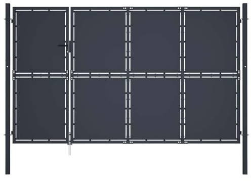 Roanoer Gartentor aus Stahl 350x175 cm Anthrazit Modernes Design Robust und Langlebig Zauntor mit Schloss & Griff für Garten Terrasse und Hofeinfahrt