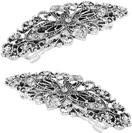 MOBUTOFU 2 Pezzi Mollette per Chioma Donna Minimaliste in Lega Nera Clip a Molla Laterale Flessibile e Resistente, Accessorio Elegante per Acconciature da Matrimonio