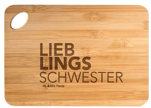 Mr. & Mrs. Panda Bambus - Schneidebrett Schwester - Geschenk, Holzbrett mit Gravur, Holzbretter, Verschenken, Spruch, Geschenkidee, Holzbrett,