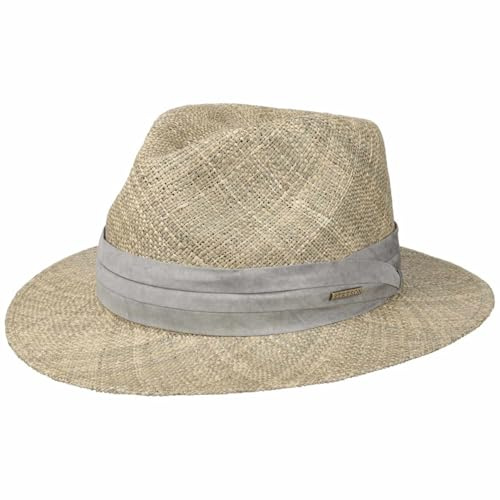 Stetson Caney Seagrass Traveller Stråhatt Damer/Herrar - strandhatt solhatt hatt med grosgrain band Sommar Vår-sommar - L (58-59 cm) natur