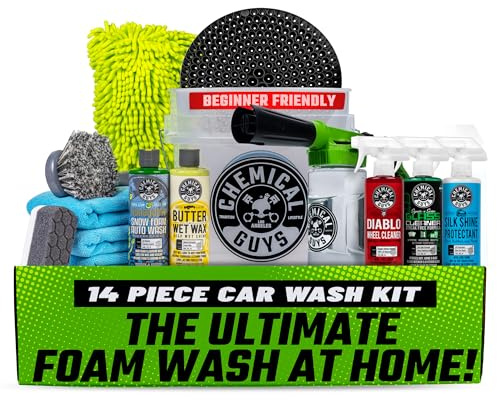 Chemical Guys Car Wash Kit 14-Pc Arsenal Builder - with Foam Blaster, Wash Bucket, Towels, Applicators, and 16 oz Soaps, Waxes, and Cleaners - Complete Car Detailing Gift Set, Works with Garden Hose