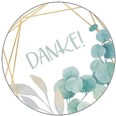 Schokoladenseite 48 x Aufkleber Danke - 40 mm, Design Eukalyptus 19050140, Sticker geeignet für Hochzeit Gastgeschenk Taufe Kommunion Geburtstag Feste Geschenke