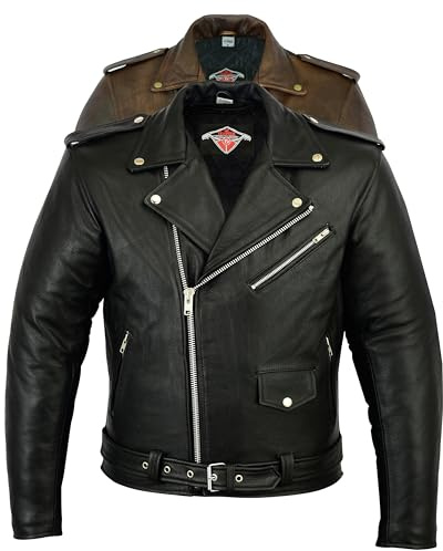 Texpeed Motorrad lederjacke herren mit protektoren - Marlon Brando Retro Chopper Rockerjacke - Mit Original Biker Rüstung (EN 1621-1) Schutz Schwarz - 6XL