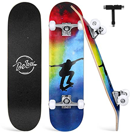 BELEEV 78,7 x 20,3 cm Skateboard für Anfänger, Kinder und Erwachsene, 7-lagiges kanadisches Ahorn, doppeltes konkaves Deck, All-in-One-Tool im Lieferumfang enthalten (Nebeln)