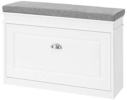 SoBuy Schuhbank mit Sitzkissen und Stauraum Schuhschrank mit Klappe, Schuhregal schmal platzsparende Sitzbank mit Stauraum für Flur, Wohnzimmer, Schlafzimmer, bis 150 kg, Weiß 75x51x24cm, FSR82-L-W