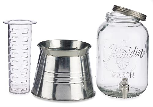 TIENDA EURASIA® Dispensador de Agua/Bebidas con Grifo - Recipiente de Cristal y Dosificador - 3800 ML (Plata, con Soporte - 20,5 x 28,5 x 20,5 cm)