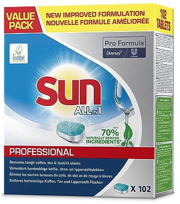 Sun Pro Formula All in 1 Spülmaschinentabs – Kraftvolle Premium Tabs für die Spülmaschine für mühelose Reinigung, Geschirrspültabs für strahlenden Glanz, 102 Tabs