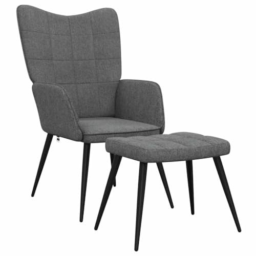 vidaXL Relaxsessel mit Hocker, Sessel mit Stahlrahmen, Relaxstuhl Polsterstuhl mit Armlehne, Fernsehsessel Polstersessel Wohnzimmer, Modern, Dunkelgrau Stoff