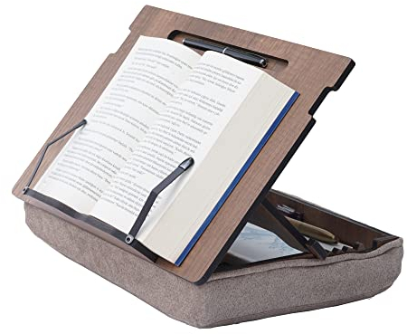 Vigo Wood Buchständer mit Stauraum, Buchhalter, Leseständer, Kochbuchhalter, Rezeptbuch Ständer, Holz Buchstützen zum Lesen, Kochbuchständer für die Küche, Buchhalter zum Lesen im Bett (Walnuss)