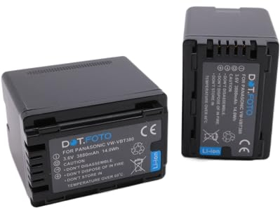 2 x Dot.Foto VW-VBT380 Premium 3.6v / 3880mAh Rechargeable Battery for Panasonic HC-V110, HC-V130, HC-V160, HC-V180, HC-V201, HC-V250,HC-V260,V720 V750 V770 V777 VX870 VX980 VX989