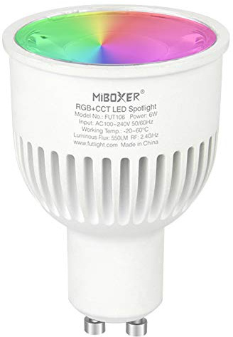 LGIDTECH FUT106 6W 2,4 GHz WLAN-LED-Scheinwerferlampe GU10 AC 100-240 V RGB + CCT Farbwechsel, Temperatur einstellbar, Speicherfunktion. Kompatibel mit Alexa über Gateway-Hub (nicht enthalten)