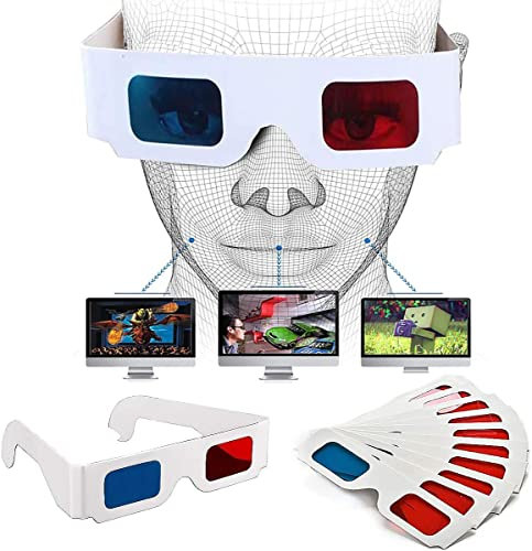LATRAT Lot de 50 paires de lunettes 3D en papier - Rouge et bleu - Lunettes 3D anaglyphes actives - Pour jeux TV, films et DVD