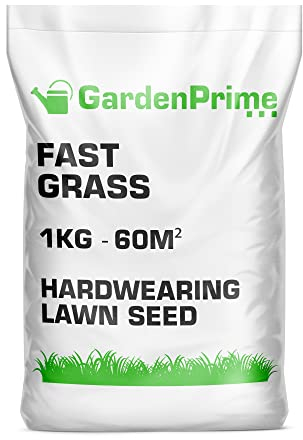 GardenPrime Fast Grass Lawn Seed - 1KG - Strong Durable Grass Seed, Fast, Rapid Green Cover, Ideal for Large Projects, Patch Repairs, Overseeding, New Lawn (1 KG)