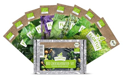 FLORTUS Bio Cocktailkräuter Samen Set (8 Sorten) | Cocktail Samen zur Anzucht für Garten, Balkon, Küche & Fensterbank