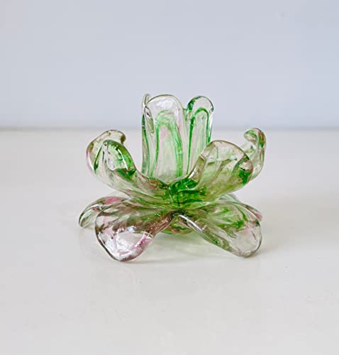 DECRZPB Glasfigur grüne Blumen handgefertigt Briefbeschwerer aus mundgeblasenem Glas glasierte Kunst Geburtstagsgeschenk für Tischdekoration Heimdekoration