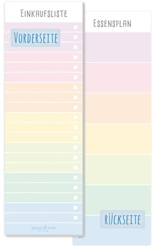 paper&you® Einkaufsliste Block Rainbow mit Magnet, 50 Blatt im Hochformat | Einkaufszettel Notizblock inkl. Essensplaner auf der Rückseite