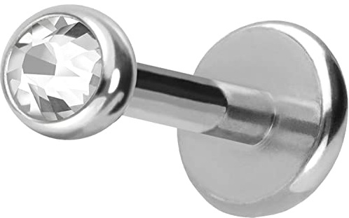 PIERCINGLINE Titan Labret mit Push Fit KRISTALL Piercing Ohr Conch Tragus Lippe Nase Medusa Farb & Größenauswahl