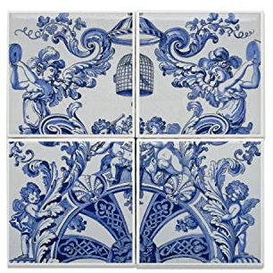 Fabulous Lot x4 Carreaux Céramique Décoratif 20 x 20 cm - Anges Baroque Ceramique Bleu Blanc Ceramic (Taille totale 40 x 40cm)