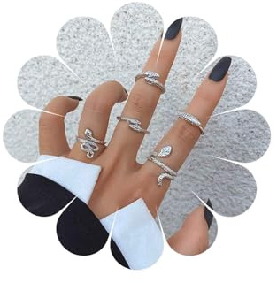 Inateannal Punk Schlange Knöchel Ringe Sets Schlange Finger Ring Silber Schlange Stapelbar Gemeinsame Ringe Tier Schlange Offener Ring Vintage Midi Ringe Schmuck Für Frauen Und Mädchen