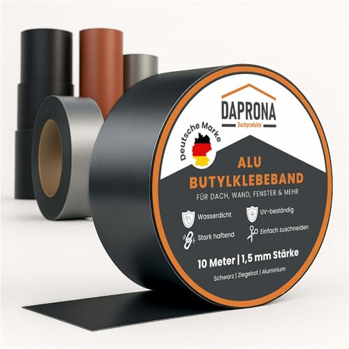 DAPRONA Butylband, Panzertape 10m x 150mm, 2 Stück Schwarz Dichtungsband Alu, Reparaturband, Dichtband Fenster Dachrinne, wasserfest, hitzebeständig