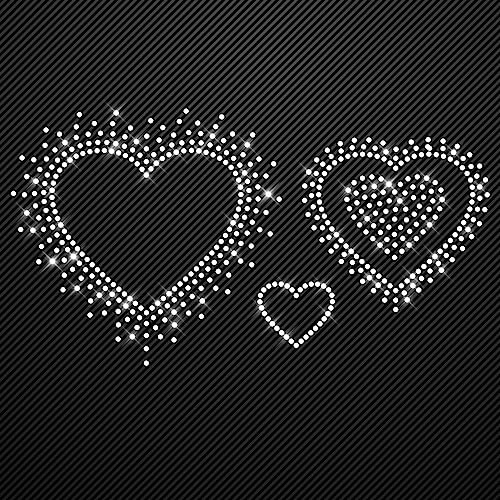 Glitzerdeals Bügelbilder aus Strass Herzen 3er Set kristall Aufbügler für Textilien Karneval Kostüm Herz Strassmotiv hearts Aufbügler Glitzer Love Set
