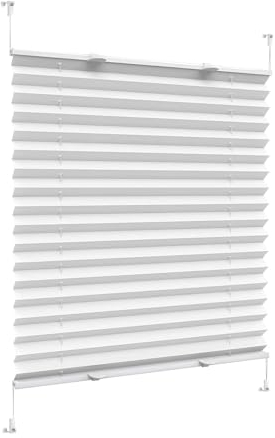 Plissee nach Maß zum Kleben, 40 x 60 cm Sonnen-Sicht, und Sichtschutz, Plisseerollo Jalousie innen inkl. Befestigungsmaterial, für Fenster & Balkontür, Weiß