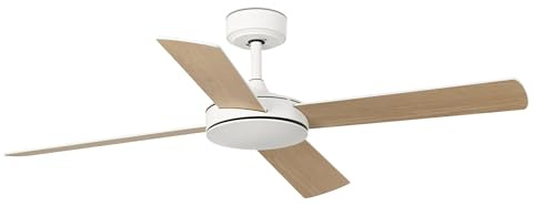 FARO BARCELONA Ceiling fan MALLORCA L matt white steel, maple plywood H: 31 cm Ø132cm