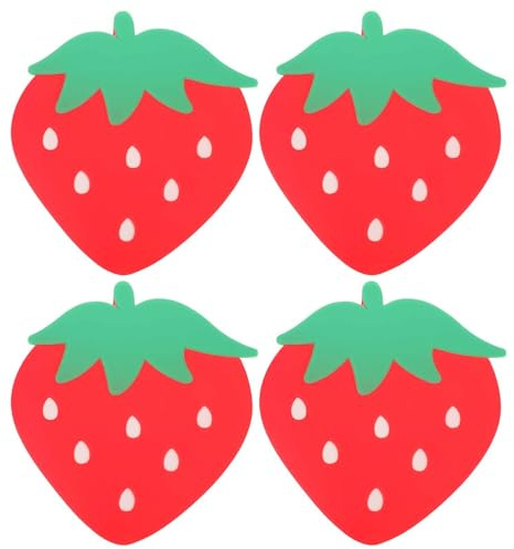 MUCKLILY Strawberry Fruit Coasters Set of 4 6.89X6.38 Inch Decorative Silicone Cup Mats Heat-Resist Non-Slip Drink Coasters for Table Protection at Home Office Coffee Table