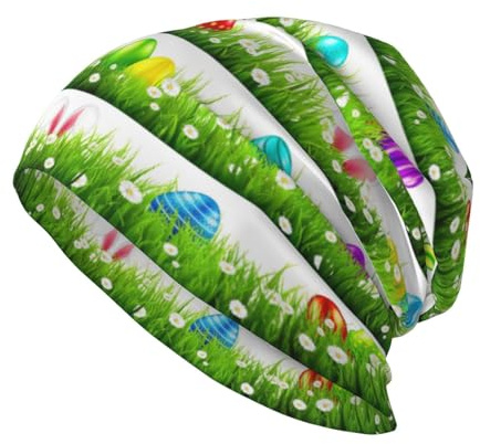 Bunter Kaktus-Druck, Beanie-Mütze, Strickmütze, Krebskopfbedeckung, Chemo-Kappe, Strickmützen für Damen und Herren, Buntes Osterei, Einheitsgr��e