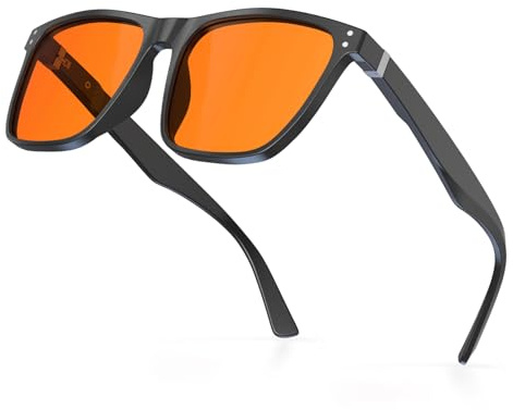 Bloomoak-99% Blaulicht-blockierende Brille-Gaming-Brille-blendfrei-Anti-Ermüdung-geeignet für Bildschirme, Fernseher (Orange–99%–Quadratisches Mattschwarz(Scharnier-Upgrade), Orange - Night)