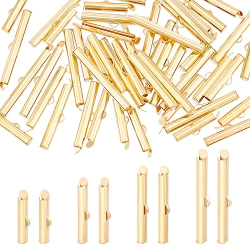 UNICRAFTALE 48 Stück 4 Größen 18K Vergoldet Schiebe Endverschluss 304 Edelstahl Schiebe Endverschlussrohre Endkappen Verschlüsse Für Armbänder Ohrringe Schmuckherstellung