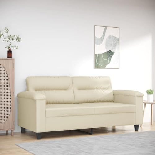 Willood 2-Sitzer Sofa Loungesofa Couch mit Armlehnen Rückenkissen, Wohnzimmersofa Designsofa mit Metallgestell, Sitzmöbel Zweisitzer Creme 140 cm Kunstleder