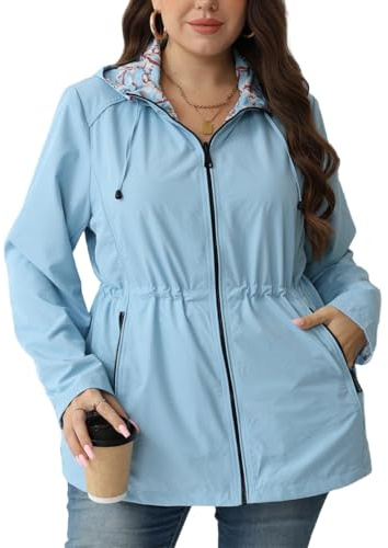 Geschallino Donna Cappotto Casual Reversibile Taglie Forti Stampa Floreale Giacca a Vento Leggera con Cappuccio