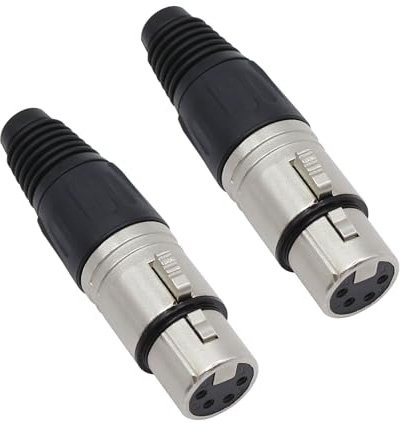 Xilaghy 4-Pin XLR Cable Connector XLR 4 Pin Female Plug Connector Mic Cable Plug Connector Audio Adapter for Microphone, Black+Silver, 2 Pack